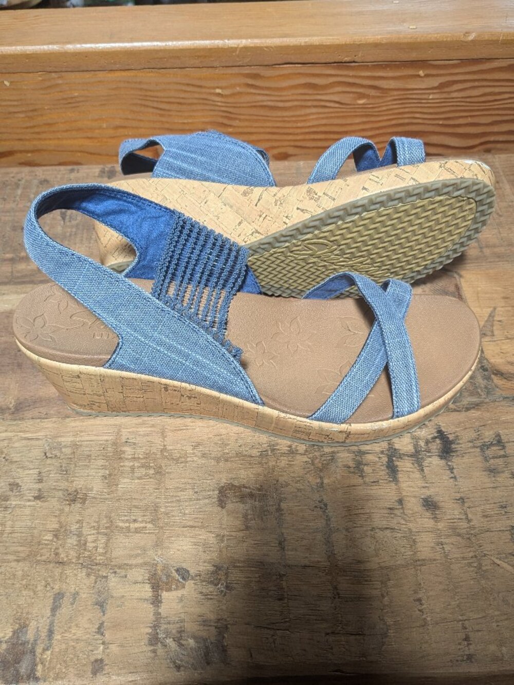 Skechers Denim Wedge Sandals - Picture 2 of 7